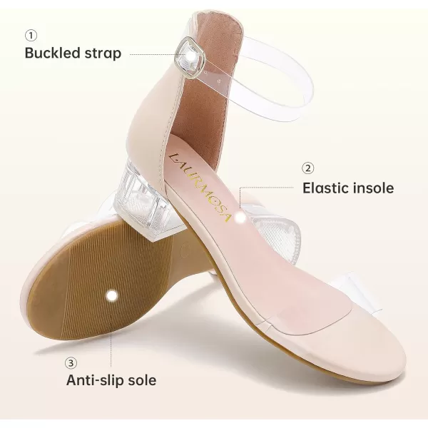 Girls High Heels Sandal for Girls Open Toe Ankle Buckle Strap Dress Shoes for Little Big Kids in Wedding Party Block Chunky Pump SandalsHonorable Clear Nude
