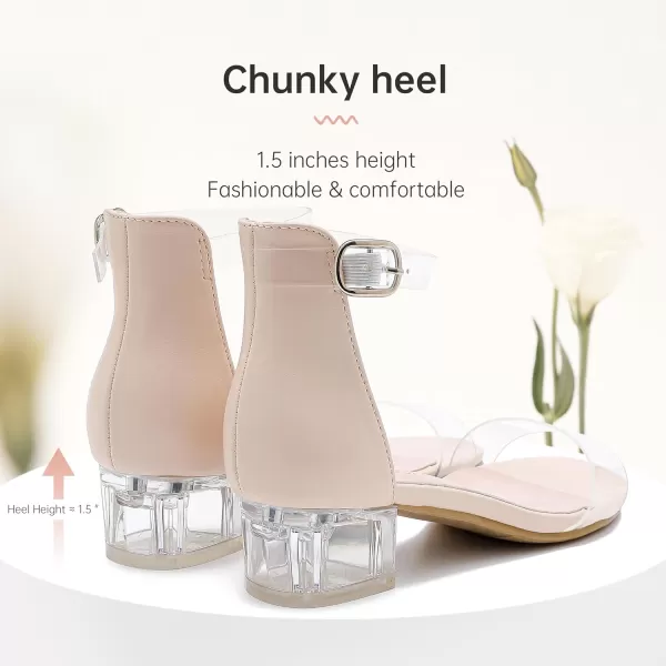 Girls High Heels Sandal for Girls Open Toe Ankle Buckle Strap Dress Shoes for Little Big Kids in Wedding Party Block Chunky Pump SandalsHonorable Clear Nude