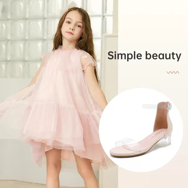 Girls High Heels Sandal for Girls Open Toe Ankle Buckle Strap Dress Shoes for Little Big Kids in Wedding Party Block Chunky Pump SandalsHonorable Clear Nude