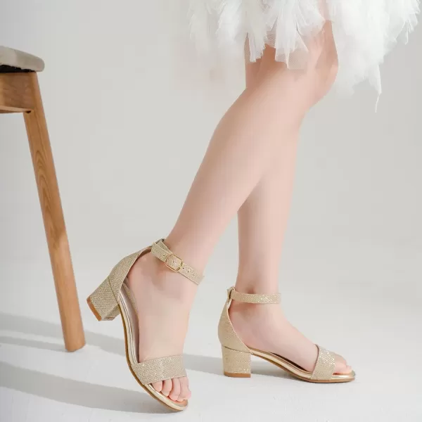 Girls High Heels Sandal for Girls Open Toe Ankle Buckle Strap Dress Shoes for Little Big Kids in Wedding Party Block Chunky Pump SandalsHonorable Glitter Cham