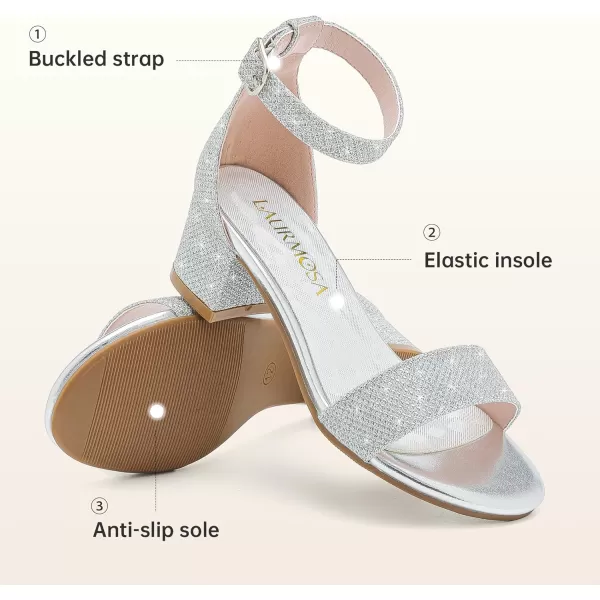 Girls High Heels Sandal for Girls Open Toe Ankle Buckle Strap Dress Shoes for Little Big Kids in Wedding Party Block Chunky Pump SandalsHonorable Glitter Silver
