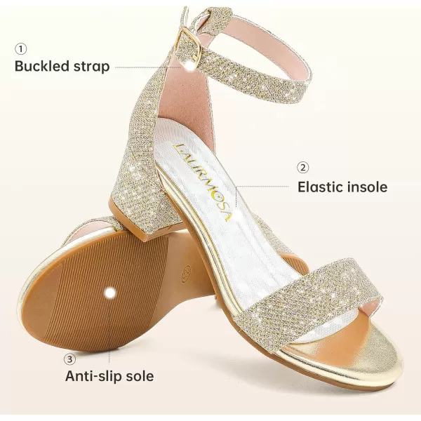 Girls High Heels Sandal for Girls Open Toe Ankle Buckle Strap Dress Shoes for Little Big Kids in Wedding Party Block Chunky Pump SandalsHonorable Glitter Cham