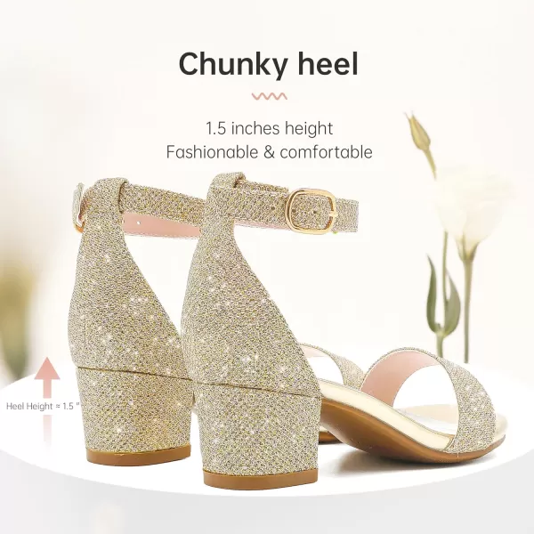 Girls High Heels Sandal for Girls Open Toe Ankle Buckle Strap Dress Shoes for Little Big Kids in Wedding Party Block Chunky Pump SandalsHonorable Glitter Cham
