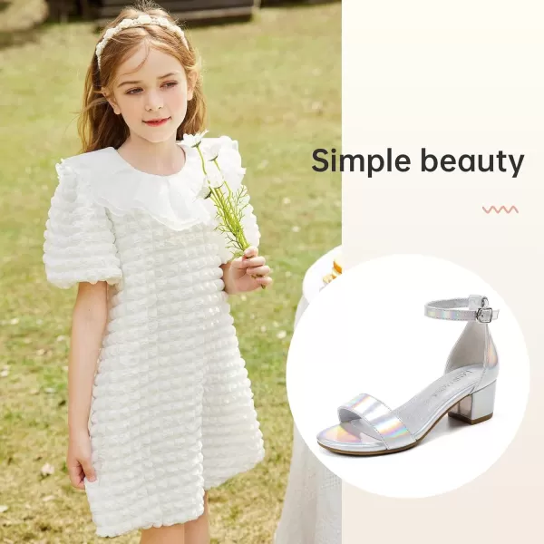 Girls High Heels Sandal for Girls Open Toe Ankle Buckle Strap Dress Shoes for Little Big Kids in Wedding Party Block Chunky Pump SandalsHonorable Laser Silver