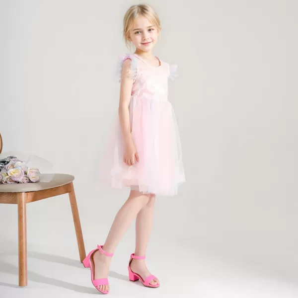 Girls High Heels Sandal for Girls Open Toe Ankle Buckle Strap Dress Shoes for Little Big Kids in Wedding Party Block Chunky Pump SandalsHonorable Nubuck Fuchsia
