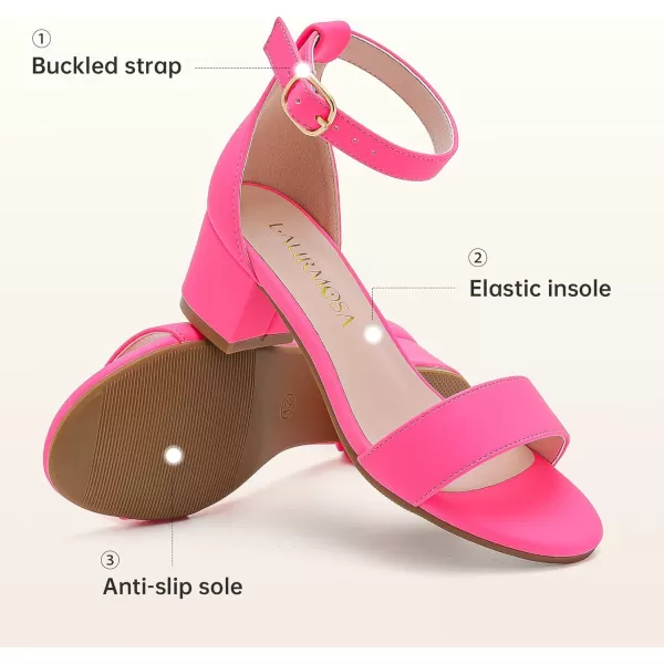 Girls High Heels Sandal for Girls Open Toe Ankle Buckle Strap Dress Shoes for Little Big Kids in Wedding Party Block Chunky Pump SandalsHonorable Nubuck Fuchsia
