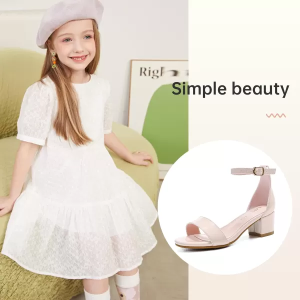 Girls High Heels Sandal for Girls Open Toe Ankle Buckle Strap Dress Shoes for Little Big Kids in Wedding Party Block Chunky Pump SandalsHonorable Patent Nude