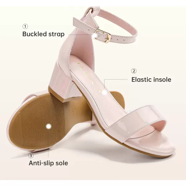 Girls High Heels Sandal for Girls Open Toe Ankle Buckle Strap Dress Shoes for Little Big Kids in Wedding Party Block Chunky Pump SandalsHonorable Patent Nude