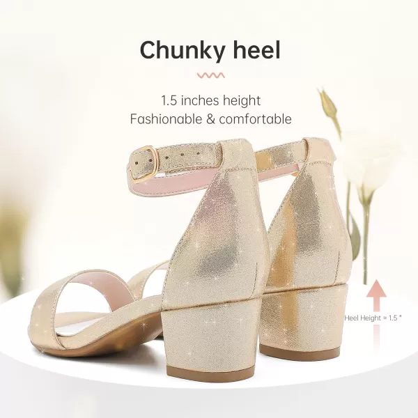 Girls High Heels Sandal for Girls Open Toe Ankle Buckle Strap Dress Shoes for Little Big Kids in Wedding Party Block Chunky Pump SandalsHonorable Pearl Gold