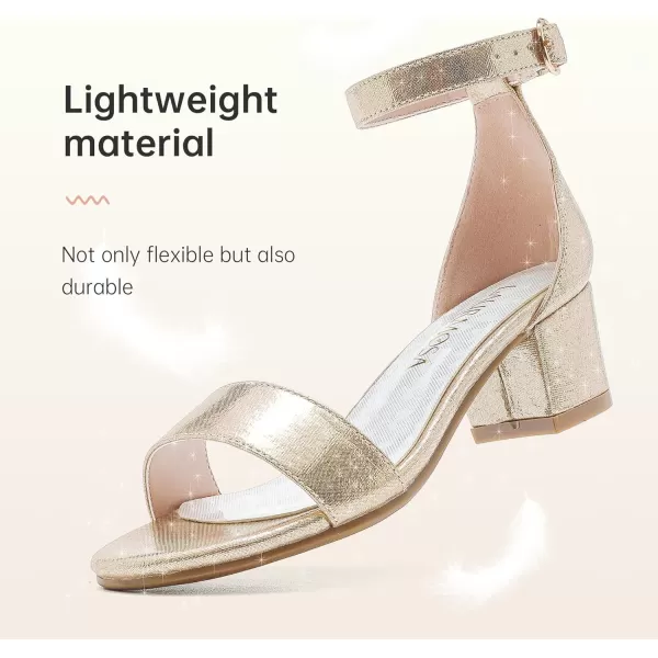 Girls High Heels Sandal for Girls Open Toe Ankle Buckle Strap Dress Shoes for Little Big Kids in Wedding Party Block Chunky Pump SandalsHonorable Pearl Gold