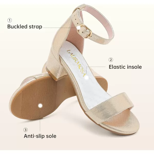 Girls High Heels Sandal for Girls Open Toe Ankle Buckle Strap Dress Shoes for Little Big Kids in Wedding Party Block Chunky Pump SandalsHonorable Pearl Gold