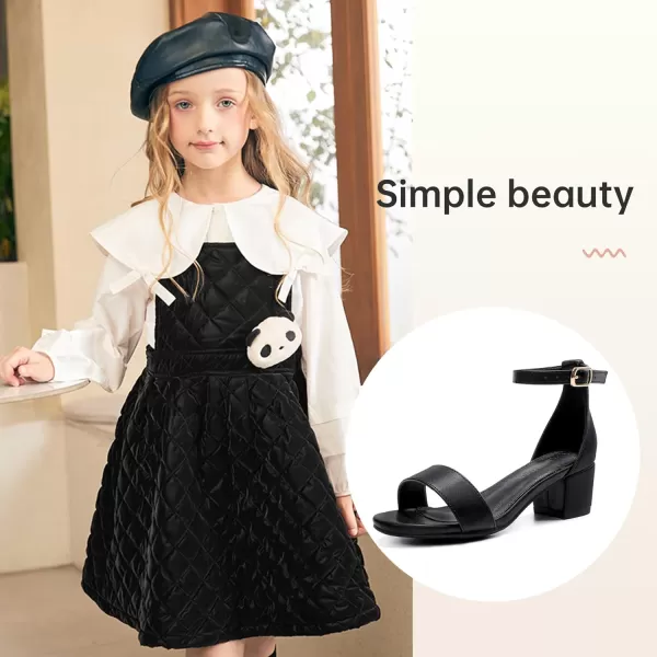Girls High Heels Sandal for Girls Open Toe Ankle Buckle Strap Dress Shoes for Little Big Kids in Wedding Party Block Chunky Pump SandalsHonorable Pu Black