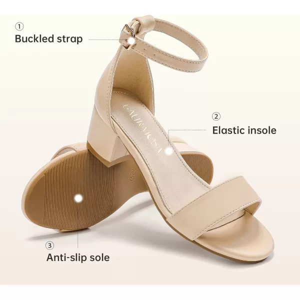 Girls High Heels Sandal for Girls Open Toe Ankle Buckle Strap Dress Shoes for Little Big Kids in Wedding Party Block Chunky Pump SandalsHonorable Pu Nude