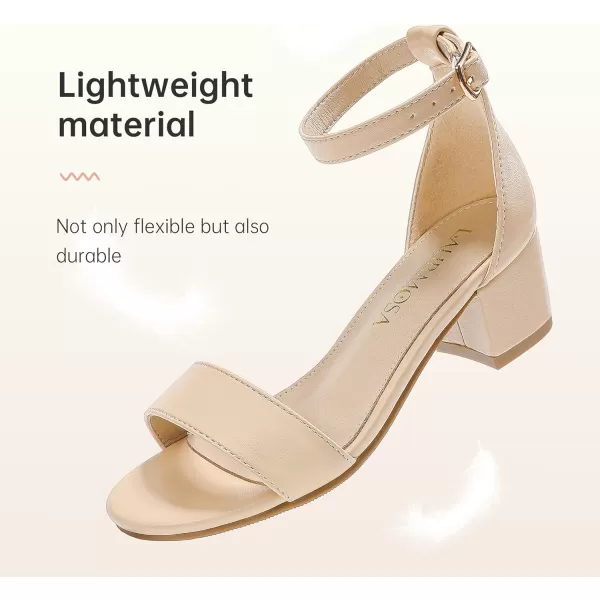 Girls High Heels Sandal for Girls Open Toe Ankle Buckle Strap Dress Shoes for Little Big Kids in Wedding Party Block Chunky Pump SandalsHonorable Pu Nude