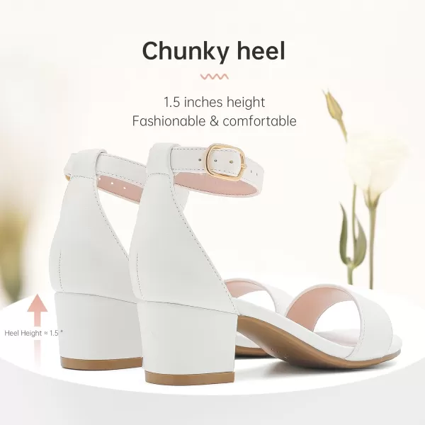 Girls High Heels Sandal for Girls Open Toe Ankle Buckle Strap Dress Shoes for Little Big Kids in Wedding Party Block Chunky Pump SandalsHonorable Pu White
