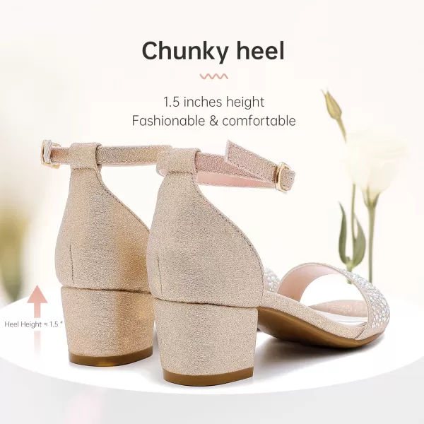 Girls High Heels Sandal for Girls Open Toe Ankle Buckle Strap Dress Shoes for Little Big Kids in Wedding Party Block Chunky Pump SandalsHonorable Rhinestone Rosegold