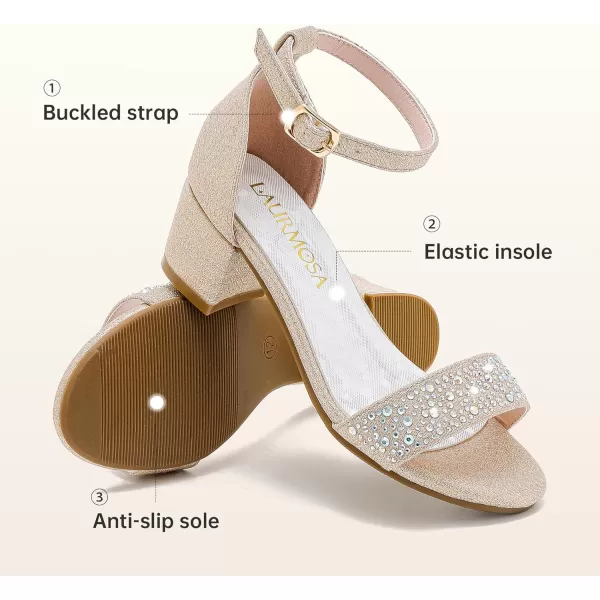 Girls High Heels Sandal for Girls Open Toe Ankle Buckle Strap Dress Shoes for Little Big Kids in Wedding Party Block Chunky Pump SandalsHonorable Rhinestone Rosegold