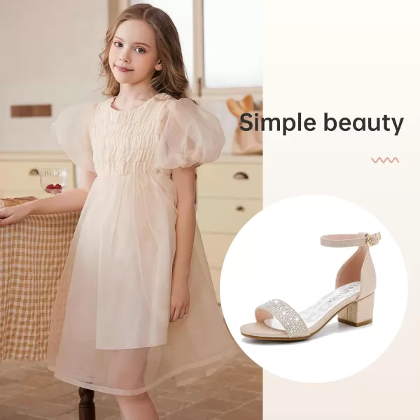 Girls High Heels Sandal for Girls Open Toe Ankle Buckle Strap Dress Shoes for Little Big Kids in Wedding Party Block Chunky Pump SandalsHonorable Rhinestone Rosegold