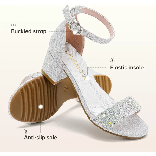 Girls High Heels Sandal for Girls Open Toe Ankle Buckle Strap Dress Shoes for Little Big Kids in Wedding Party Block Chunky Pump SandalsHonorable Rhinestone Silver