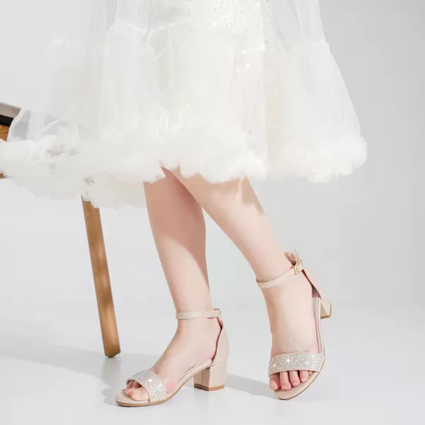 Girls High Heels Sandal for Girls Open Toe Ankle Buckle Strap Dress Shoes for Little Big Kids in Wedding Party Block Chunky Pump SandalsHonorable Rhinestone Rosegold