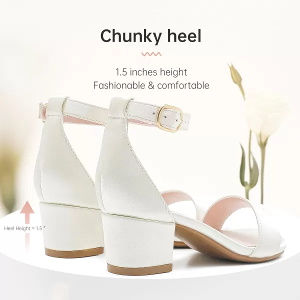 Girls High Heels Sandal for Girls Open Toe Ankle Buckle Strap Dress Shoes for Little Big Kids in Wedding Party Block Chunky Pump SandalsHonorable Satin Ivory