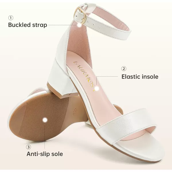 Girls High Heels Sandal for Girls Open Toe Ankle Buckle Strap Dress Shoes for Little Big Kids in Wedding Party Block Chunky Pump SandalsHonorable Satin Ivory