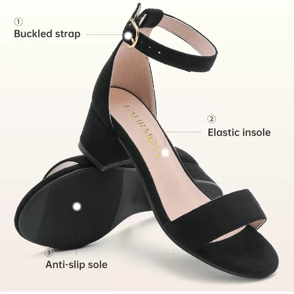 Girls High Heels Sandal for Girls Open Toe Ankle Buckle Strap Dress Shoes for Little Big Kids in Wedding Party Block Chunky Pump SandalsHonorable Suede Black