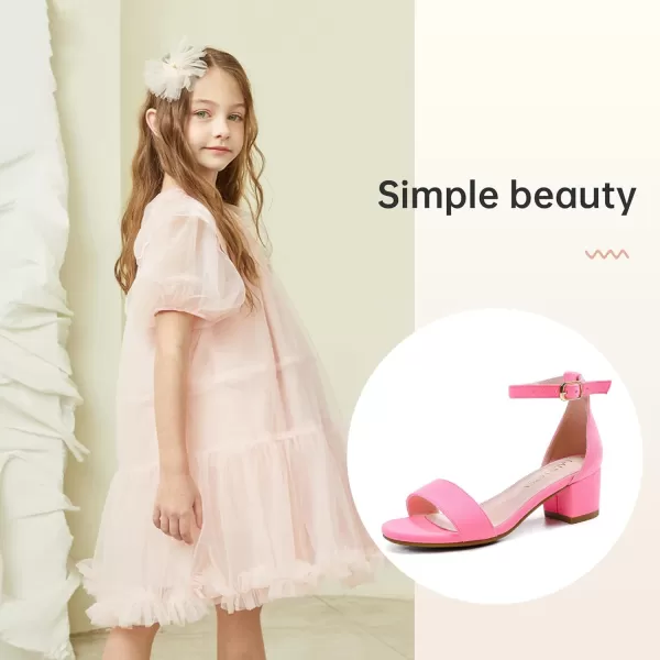 Girls High Heels Sandal for Girls Open Toe Ankle Buckle Strap Dress Shoes for Little Big Kids in Wedding Party Block Chunky Pump SandalsHonorable Suede Fuchsia