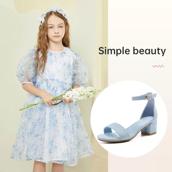 Girls High Heels Sandal for Girls Open Toe Ankle Buckle Strap Dress Shoes for Little Big Kids in Wedding Party Block Chunky Pump SandalsHonorable Suede Blue