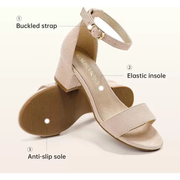 Girls High Heels Sandal for Girls Open Toe Ankle Buckle Strap Dress Shoes for Little Big Kids in Wedding Party Block Chunky Pump SandalsHonorable Suede Nude