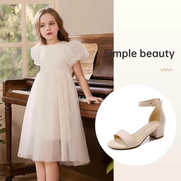Girls High Heels Sandal for Girls Open Toe Ankle Buckle Strap Dress Shoes for Little Big Kids in Wedding Party Block Chunky Pump SandalsHonorable Suede Nude