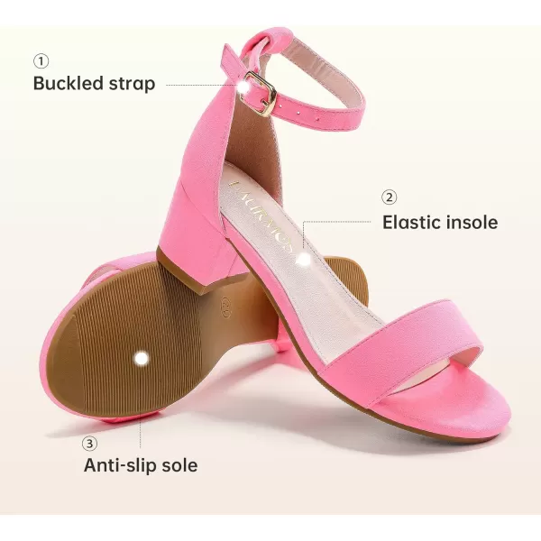 Girls High Heels Sandal for Girls Open Toe Ankle Buckle Strap Dress Shoes for Little Big Kids in Wedding Party Block Chunky Pump SandalsHonorable Suede Fuchsia