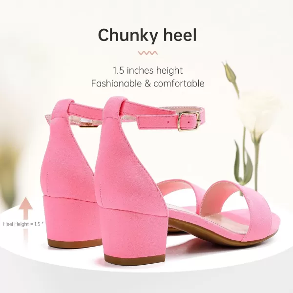 Girls High Heels Sandal for Girls Open Toe Ankle Buckle Strap Dress Shoes for Little Big Kids in Wedding Party Block Chunky Pump SandalsHonorable Suede Fuchsia