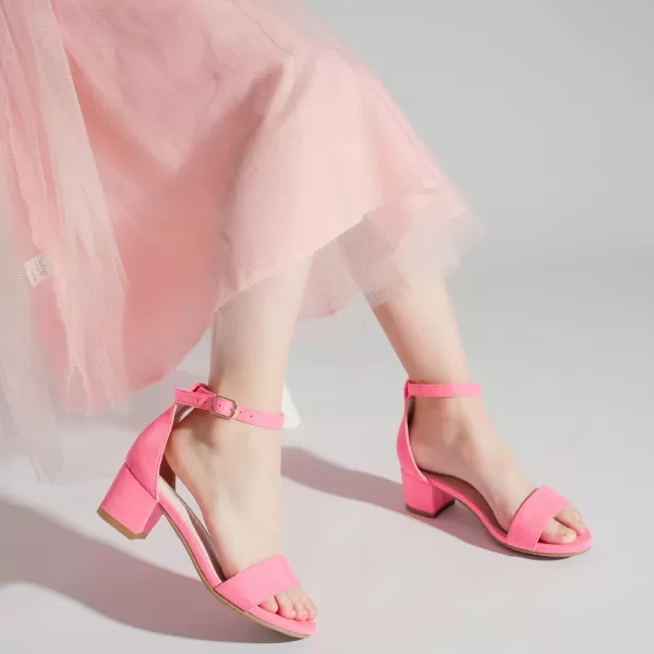 Girls High Heels Sandal for Girls Open Toe Ankle Buckle Strap Dress Shoes for Little Big Kids in Wedding Party Block Chunky Pump SandalsHonorable Suede Fuchsia