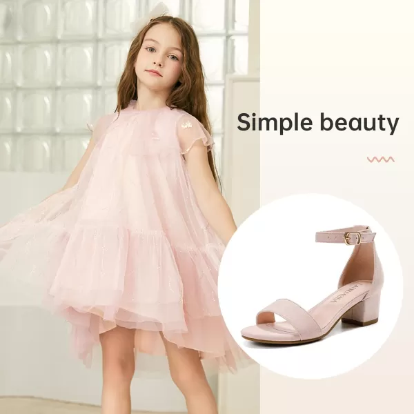 Girls High Heels Sandal for Girls Open Toe Ankle Buckle Strap Dress Shoes for Little Big Kids in Wedding Party Block Chunky Pump SandalsHonorable Suede Pink