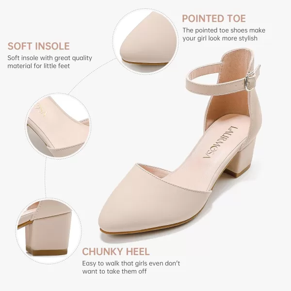 Girls Sandals Closed Toe High Heels Formal Dress Shoes Ankle Strap Pointed Toe Heeled for Little Big Kids in Wedding Party Comfortable Thick Heels Block Chunky Pump ShoesClassic Nubuck Nude