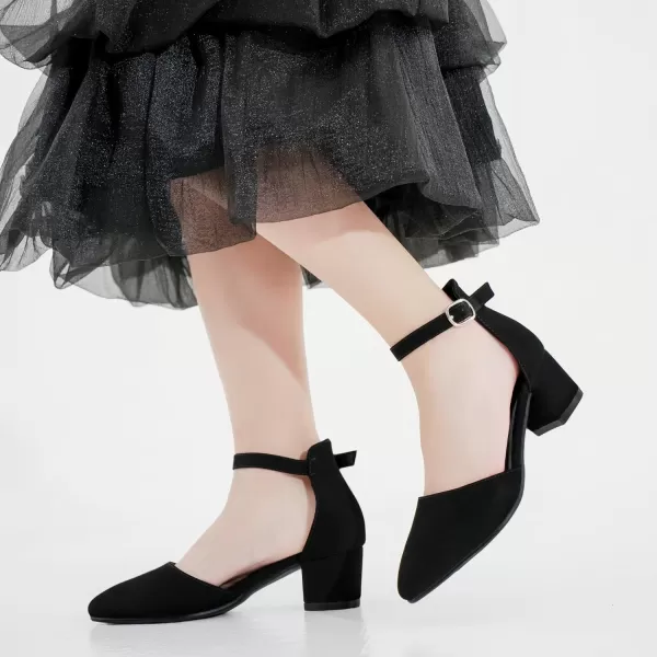 Girls Sandals Closed Toe High Heels Formal Dress Shoes Ankle Strap Pointed Toe Heeled for Little Big Kids in Wedding Party Comfortable Thick Heels Block Chunky Pump ShoesClassic Nubuck Black