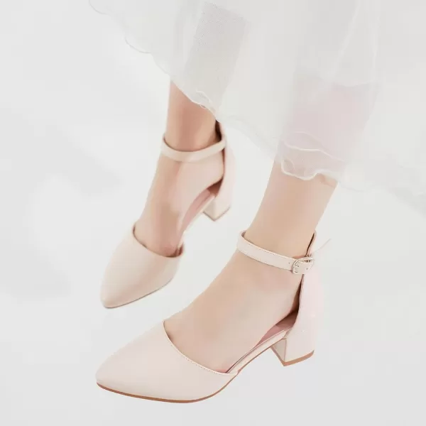 Girls Sandals Closed Toe High Heels Formal Dress Shoes Ankle Strap Pointed Toe Heeled for Little Big Kids in Wedding Party Comfortable Thick Heels Block Chunky Pump ShoesClassic Patent Blush