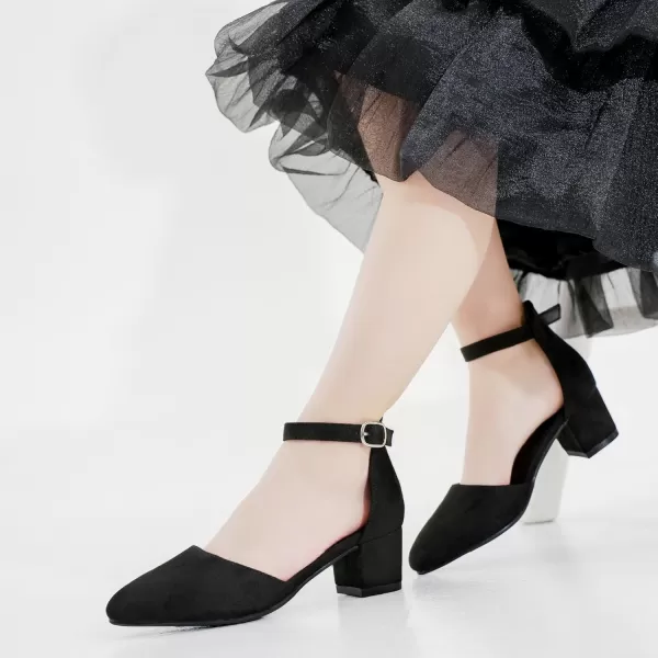 Girls Sandals Closed Toe High Heels Formal Dress Shoes Ankle Strap Pointed Toe Heeled for Little Big Kids in Wedding Party Comfortable Thick Heels Block Chunky Pump ShoesClassic Suede Black