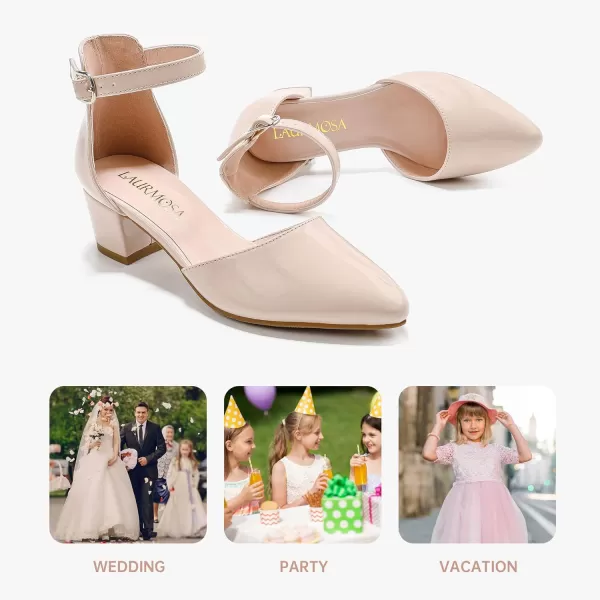 Girls Sandals Closed Toe High Heels Formal Dress Shoes Ankle Strap Pointed Toe Heeled for Little Big Kids in Wedding Party Comfortable Thick Heels Block Chunky Pump ShoesClassic Patent Blush
