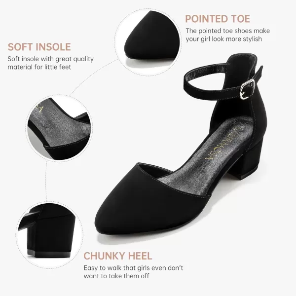 Girls Sandals Closed Toe High Heels Formal Dress Shoes Ankle Strap Pointed Toe Heeled for Little Big Kids in Wedding Party Comfortable Thick Heels Block Chunky Pump ShoesClassic Nubuck Black