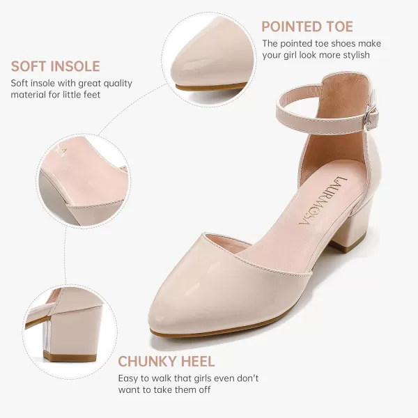 Girls Sandals Closed Toe High Heels Formal Dress Shoes Ankle Strap Pointed Toe Heeled for Little Big Kids in Wedding Party Comfortable Thick Heels Block Chunky Pump ShoesClassic Patent Blush