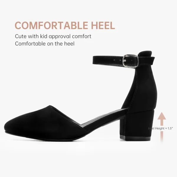 Girls Sandals Closed Toe High Heels Formal Dress Shoes Ankle Strap Pointed Toe Heeled for Little Big Kids in Wedding Party Comfortable Thick Heels Block Chunky Pump ShoesClassic Nubuck Black