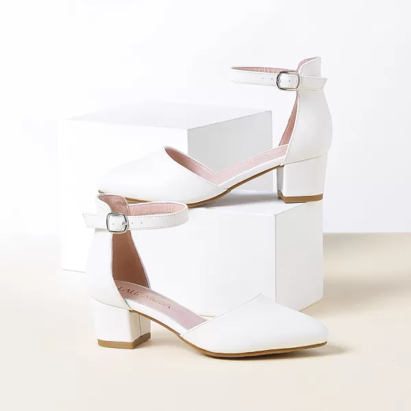 Girls Sandals Closed Toe High Heels Formal Dress Shoes Ankle Strap Pointed Toe Heeled for Little Big Kids in Wedding Party Comfortable Thick Heels Block Chunky Pump ShoesClassic Pu White