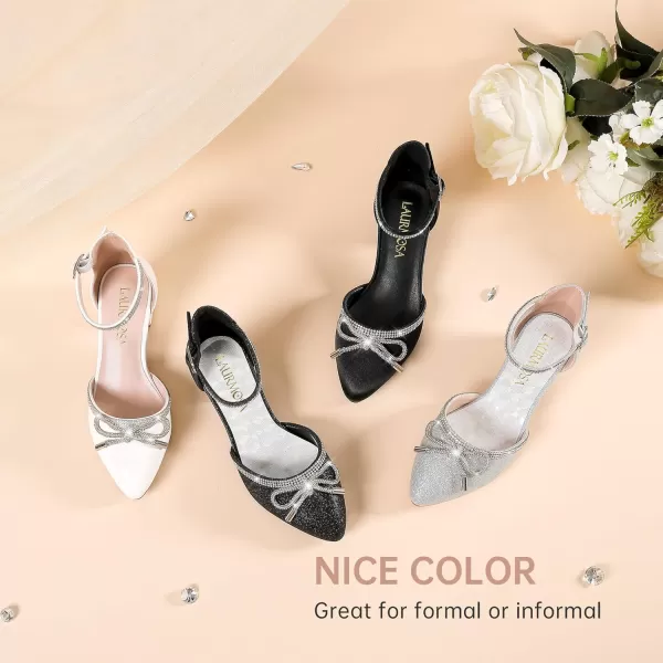 Girls Sandals Closed Toe High Heels Pointed Toe Ankle Strap Pumps Flower Girl Dressy Shoes in Wedding Party Cute Bowknot Chunky Block Heeled for Little Big KidsRhinestone Shimmer Black