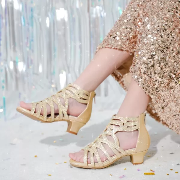 Girls Sandals High Heels Dress Shoes Open Toe Pump Sandals Glitter Party Wedding Shoes for Kids ToddlerG Glitter Cham
