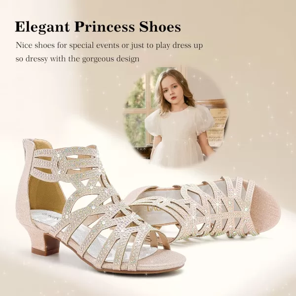 Girls Sandals High Heels Dress Shoes Open Toe Pump Sandals Glitter Party Wedding Shoes for Kids ToddlerG Glitter Rose Gold