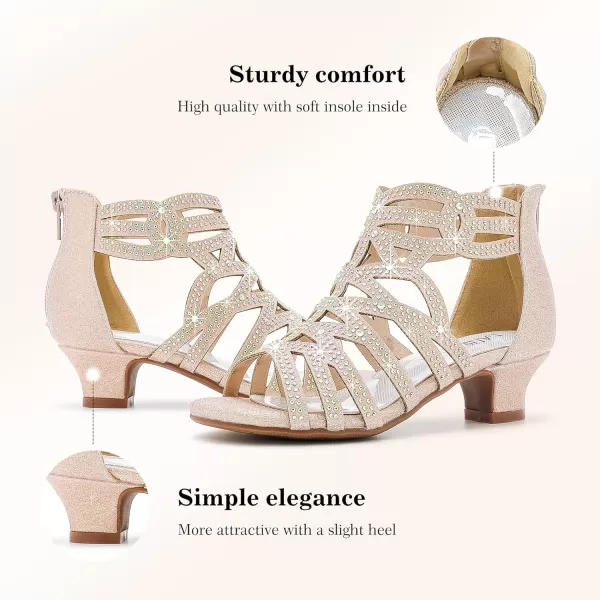 Girls Sandals High Heels Dress Shoes Open Toe Pump Sandals Glitter Party Wedding Shoes for Kids ToddlerG Glitter Rose Gold
