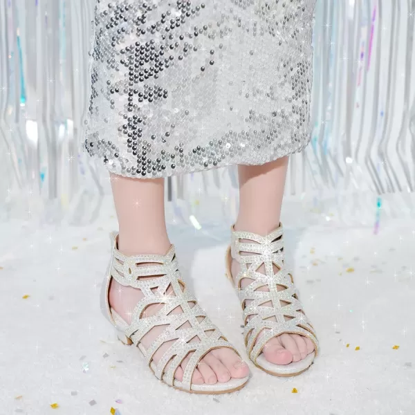 Girls Sandals High Heels Dress Shoes Open Toe Pump Sandals Glitter Party Wedding Shoes for Kids ToddlerG Glitter Silver