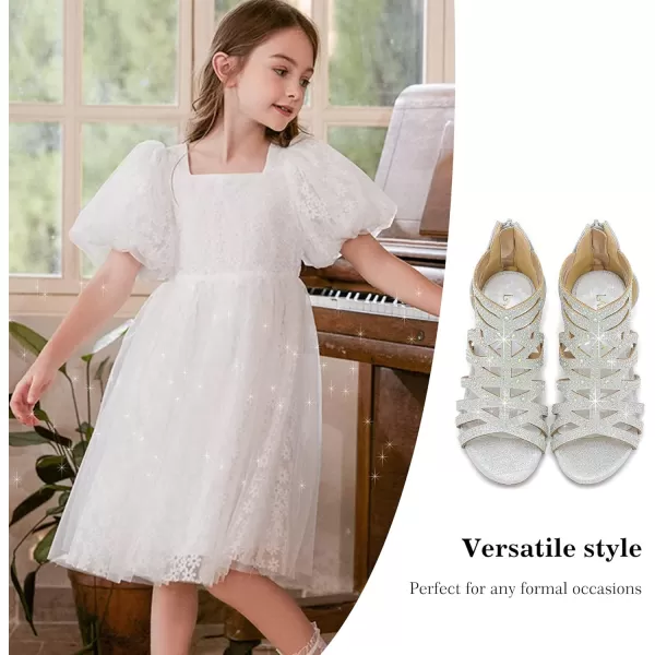 Girls Sandals High Heels Dress Shoes Open Toe Pump Sandals Glitter Party Wedding Shoes for Kids ToddlerG Glitter Silver
